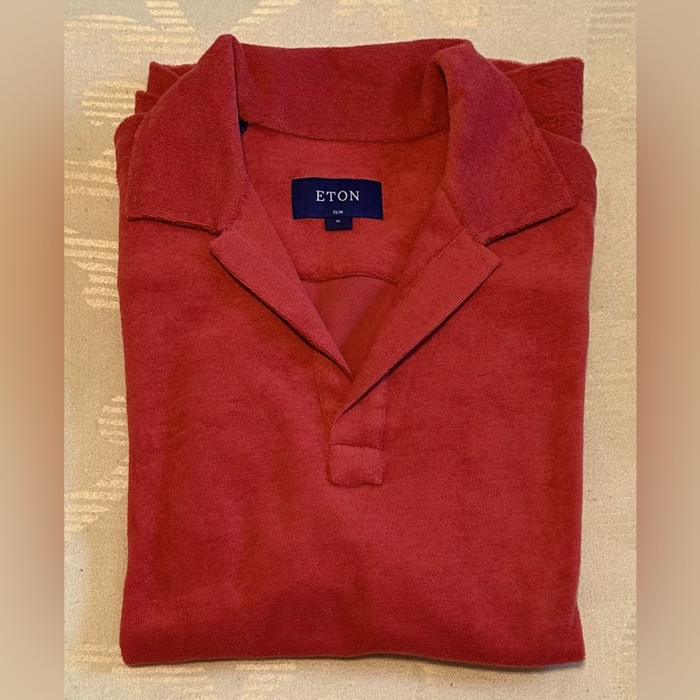 Eton men’s 💯 cotton terry cloth short sleeve polo style jersey. Retro 80s vibe